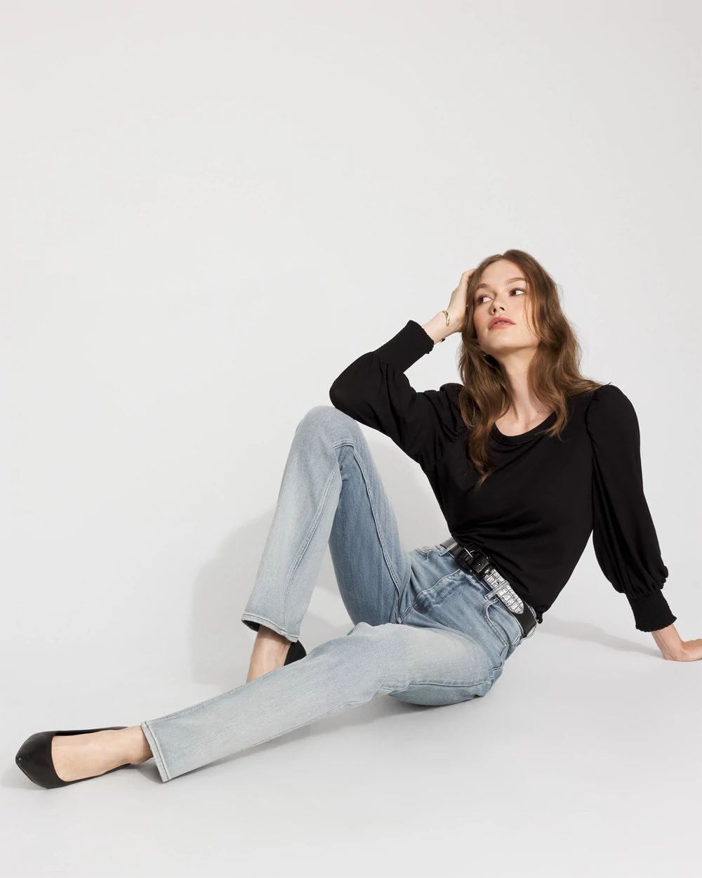 Long Sleeve Tee with Smocked Cuffs | White House Black Market
